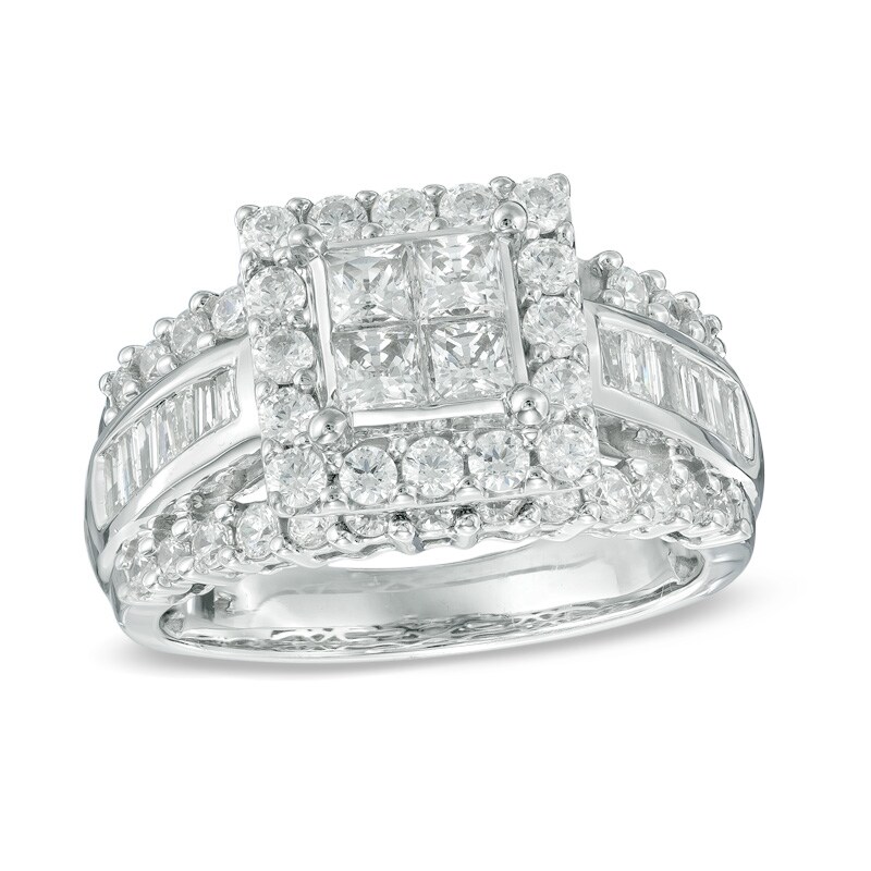 Main Image 1 of Previously Owned - 1-3/4 CT. T.W. Quad Princess-Cut Diamond Frame Engagement Ring in 14K White Gold