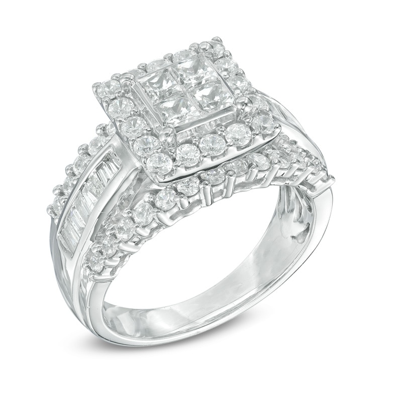 Main Image 2 of Previously Owned - 1-3/4 CT. T.W. Quad Princess-Cut Diamond Frame Engagement Ring in 14K White Gold