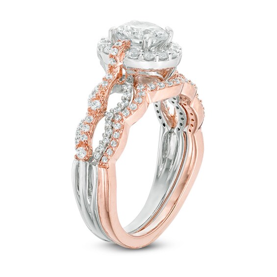 Previously Owned - 1-1/2 CT. T.w. Diamond Frame Bridal Set in 14K Two-Tone Gold (H/Si2)