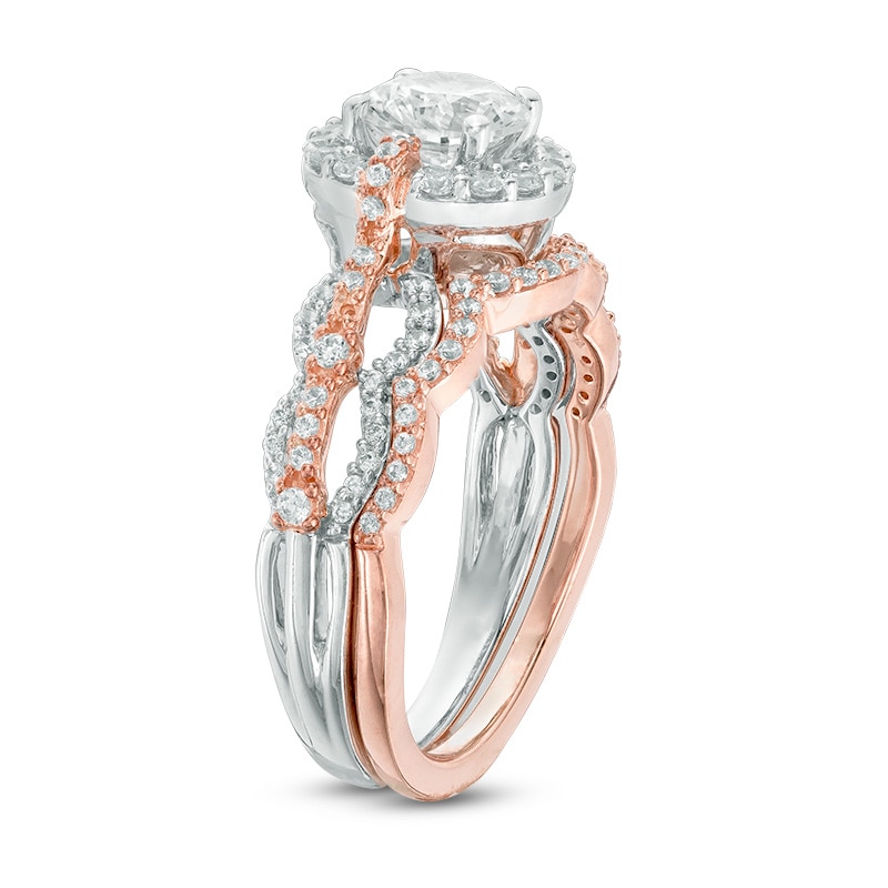 Main Image 3 of Previously Owned - 1-1/2 CT. T.W. Diamond Frame Bridal Set in 14K Two-Tone Gold (H/SI2)