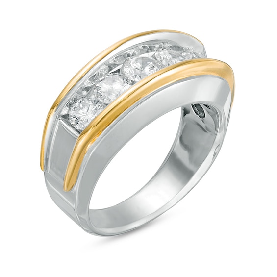 Previously Owned - 2 CT. T.w. Diamond Five Stone Wedding Band in 10K Two-Tone Gold