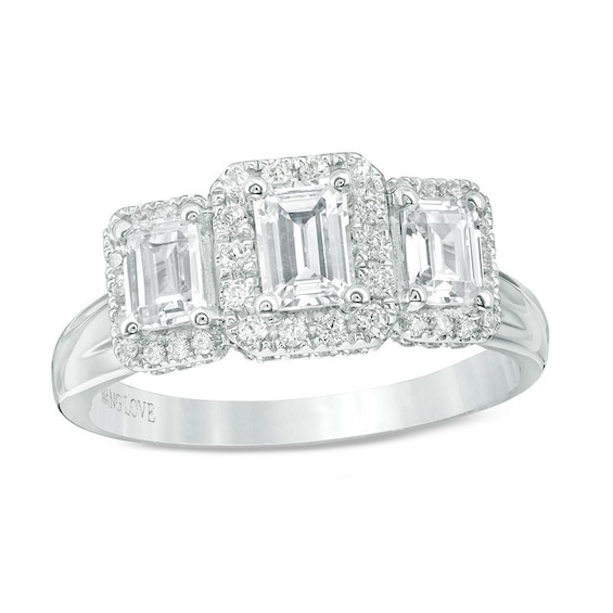 Previously Owned - Vera Wang Love Collection 1-1/3 CT. T.w. Diamond Three Stone Frame Engagement Ring in 14K White Gold
