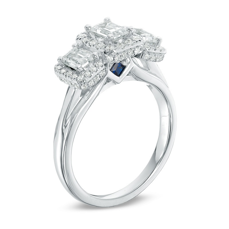 Main Image 2 of Previously Owned - Vera Wang Love Collection 1-1/3 CT. T.W. Diamond Three Stone Frame Engagement Ring in 14K White Gold