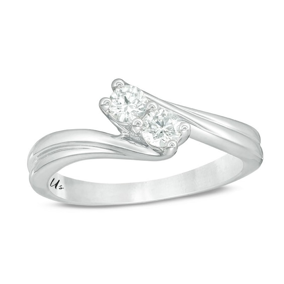 Previously Owned - Ever UsÂ® 1/3 CT. T.w. Two-Stone Diamond Bypass Ring in 14K White Gold