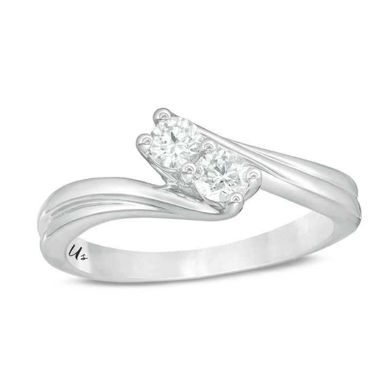 Main Image 1 of Previously Owned - Ever Us® 1/3 CT. T.W. Two-Stone Diamond Bypass Ring in 14K White Gold