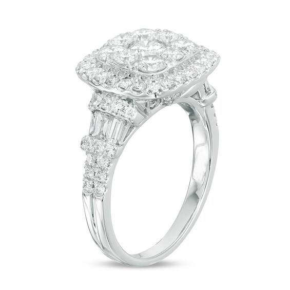 Previously Owned - 2 CT. T.w. Diamond Double Cushion Frame Collar Engagement Ring in 14K White Gold