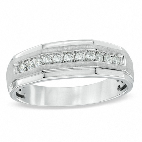 Previously Owned - 1/3 CT. T.w. Diamond Satin Wedding Band in 10K White Gold