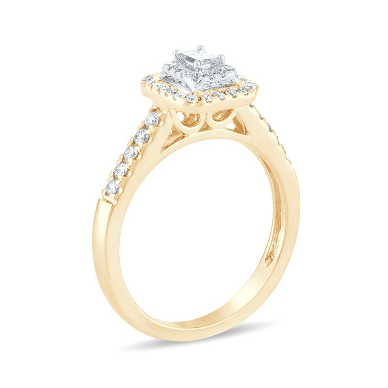Main Image 2 of Previously Owned - 1/2 CT. T.W. Emerald-Cut Diamond Double Frame Engagement Ring in 14K Gold