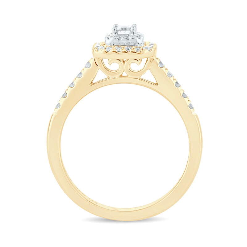 Main Image 3 of Previously Owned - 1/2 CT. T.W. Emerald-Cut Diamond Double Frame Engagement Ring in 14K Gold