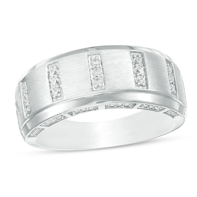 Main Image 1 of Previously Owned - 1/3 CT. T.W. Diamond Vertical Bar Station Wedding Band in 10K White Gold