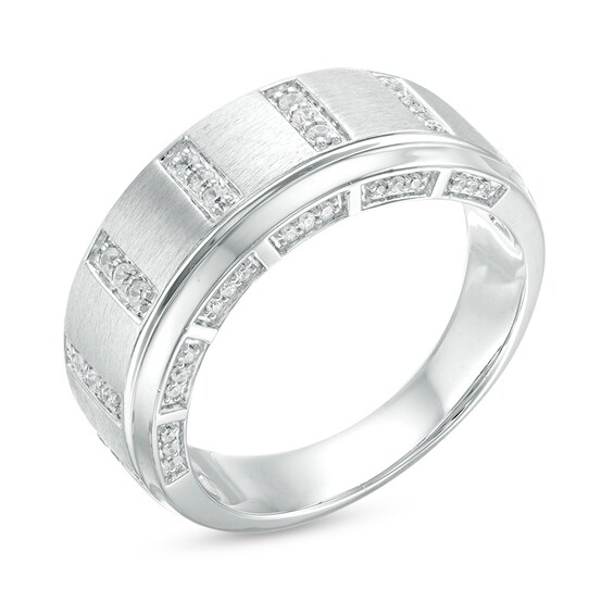 Previously Owned - 1/3 CT. T.w. Diamond Vertical Bar Station Wedding Band in 10K White Gold