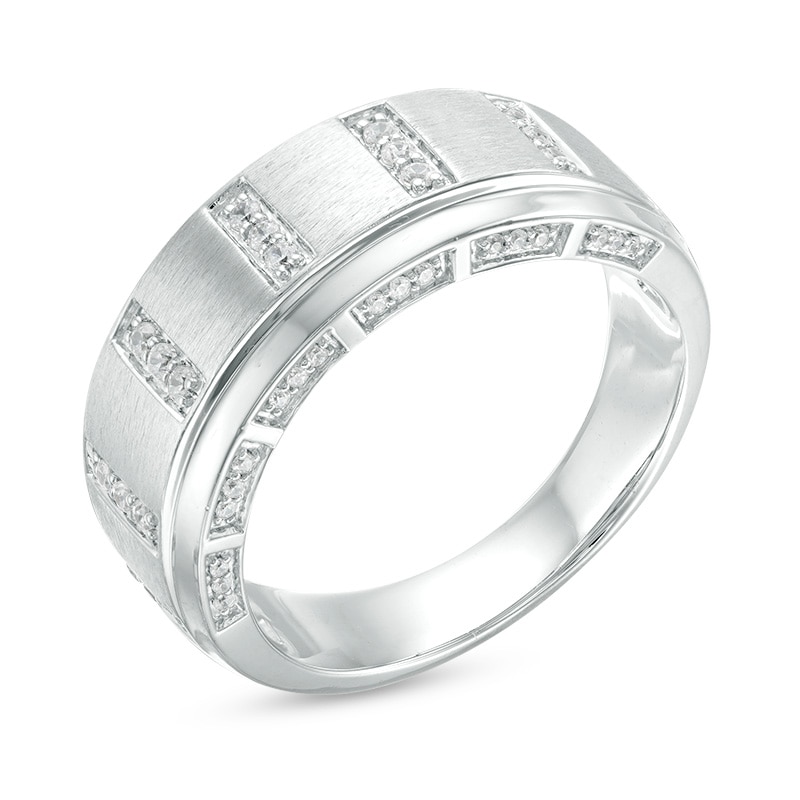 Main Image 2 of Previously Owned - 1/3 CT. T.W. Diamond Vertical Bar Station Wedding Band in 10K White Gold