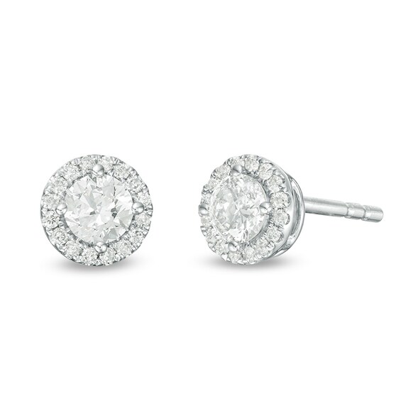 Previously Owned - 1/2 CT. T.w. Diamond Frame Stud Earrings in 14K White Gold (I/Si2)
