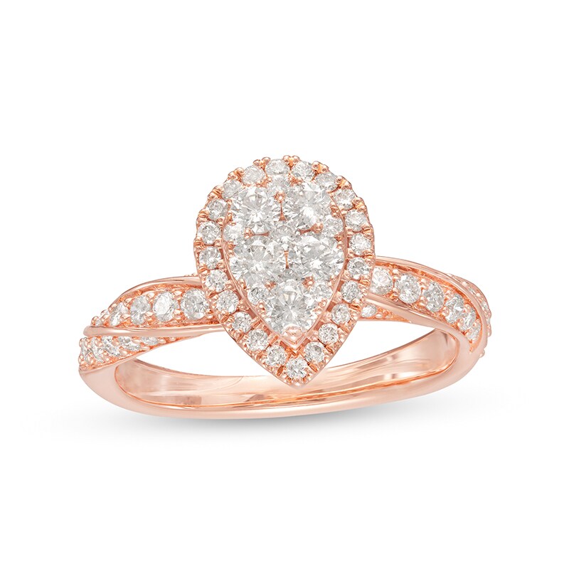 Main Image 1 of Previously Owned - 1 CT. T.W. Composite Pear Diamond Frame Twist Shank Engagement Ring in 14K Rose Gold