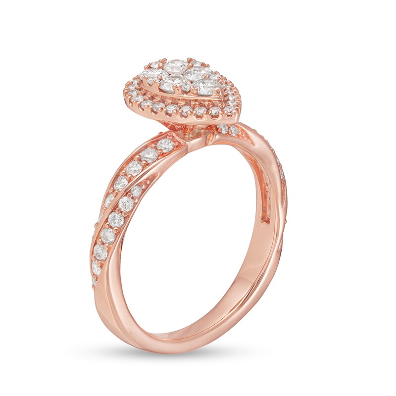Main Image 3 of Previously Owned - 1 CT. T.W. Composite Pear Diamond Frame Twist Shank Engagement Ring in 14K Rose Gold