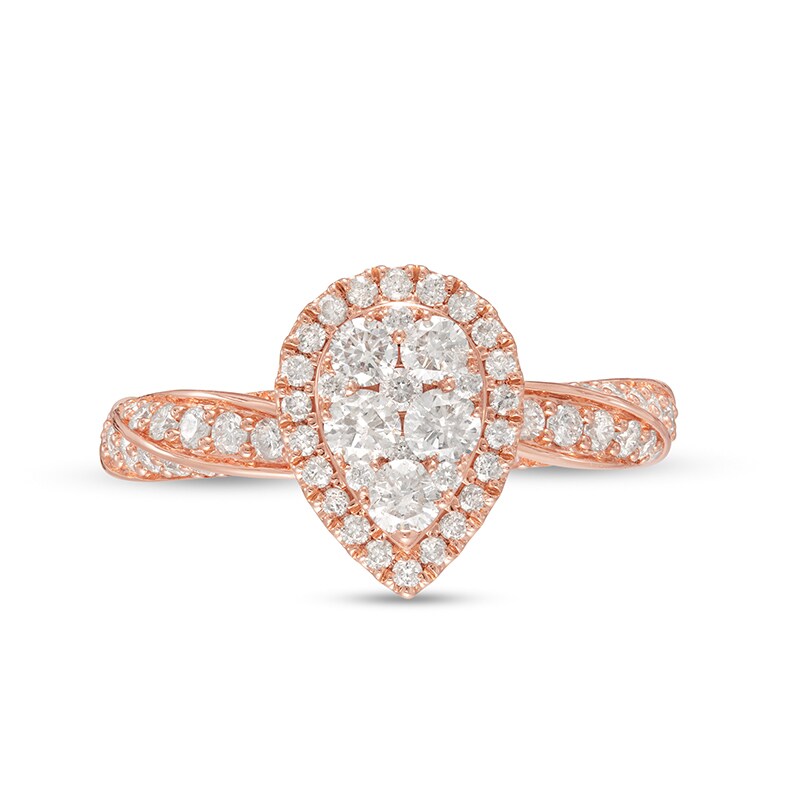 Main Image 4 of Previously Owned - 1 CT. T.W. Composite Pear Diamond Frame Twist Shank Engagement Ring in 14K Rose Gold