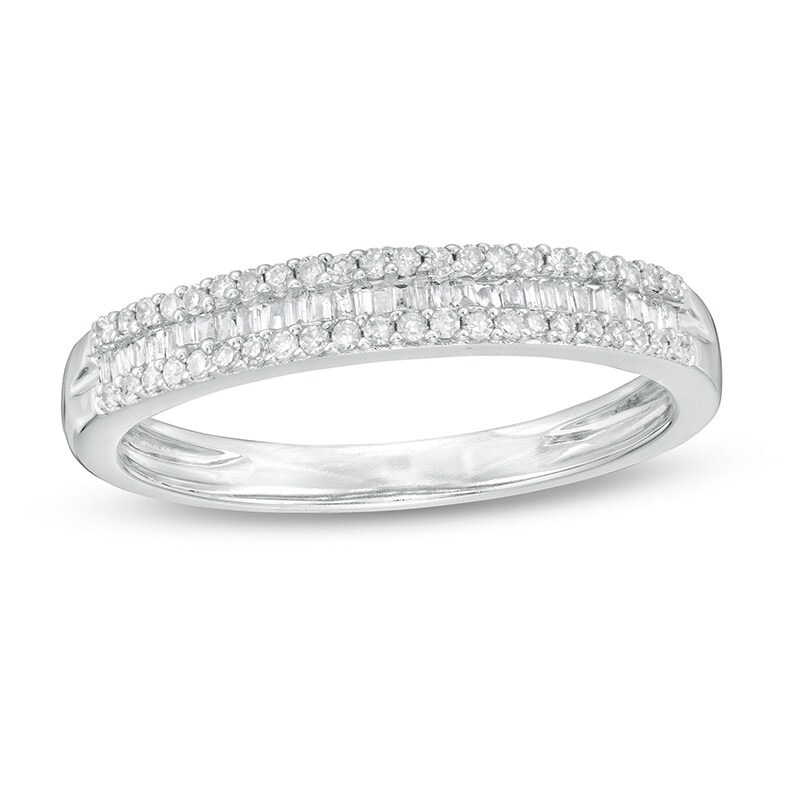 Previously Owned - 1/4 CT. T.W. Baguette and Round Diamond Multi-Row ...