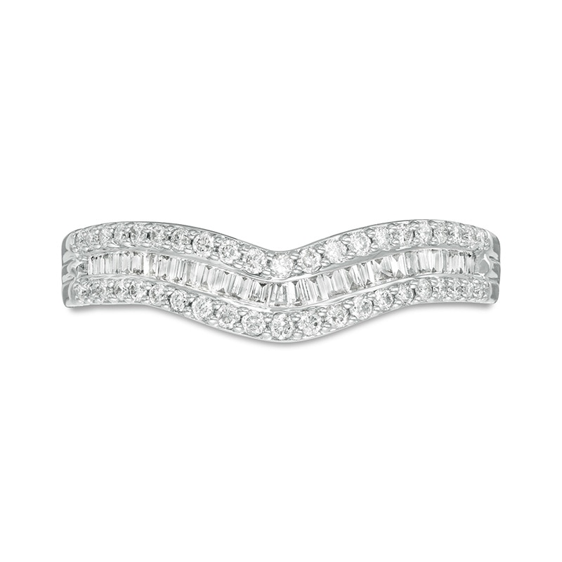 Main Image 4 of Previously Owned - 1/3 CT. T.W. Baguette and Round Diamond Contour Anniversary Band in 14K White Gold