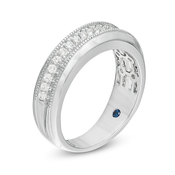 Previously Owned - Vera Wang Men's 5/8 CT. T.w. Diamond Two Row Wedding Band in 14K White Gold