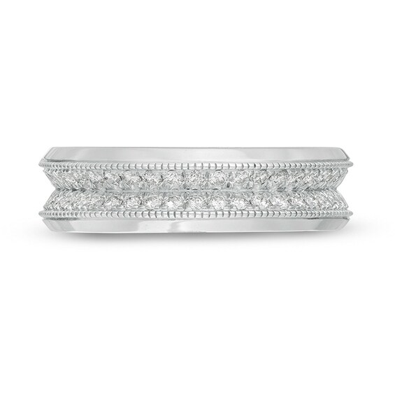 Previously Owned - Vera Wang Men's 5/8 CT. T.w. Diamond Two Row Wedding Band in 14K White Gold