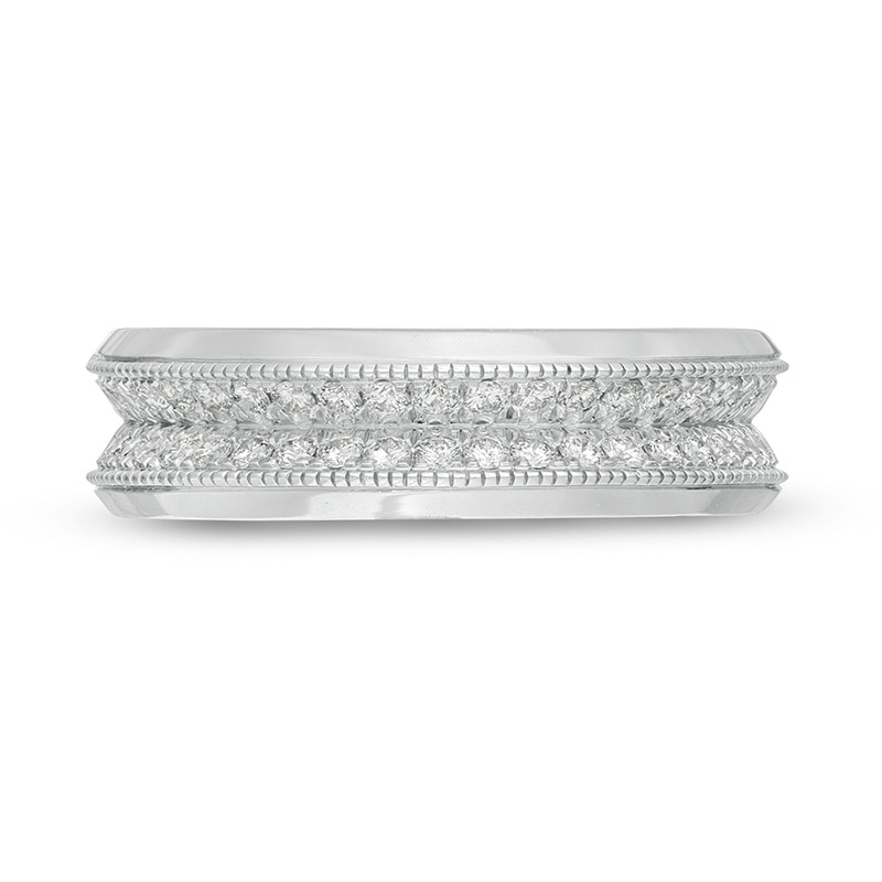 Main Image 3 of Previously Owned - Vera Wang Men's 5/8 CT. T.W. Diamond Two Row Wedding Band in 14K White Gold