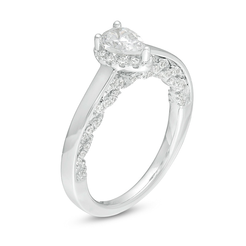 Main Image 2 of Previously Owned - 1 CT. T.W. Pear-Shaped Diamond Frame Engagement Ring in 14K White Gold (I/I2)