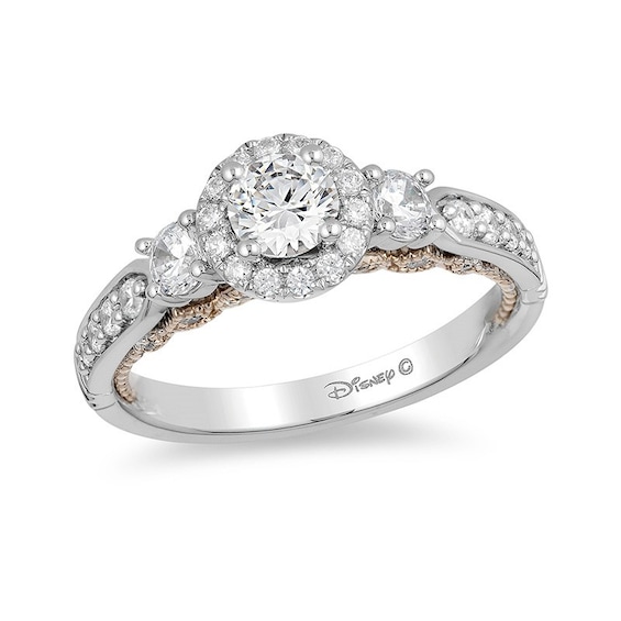 Previously Owned - Enchanted Disney Jasmine 1 CT. T.w. Diamond Three Stone Engagement Ring in 14K White Gold