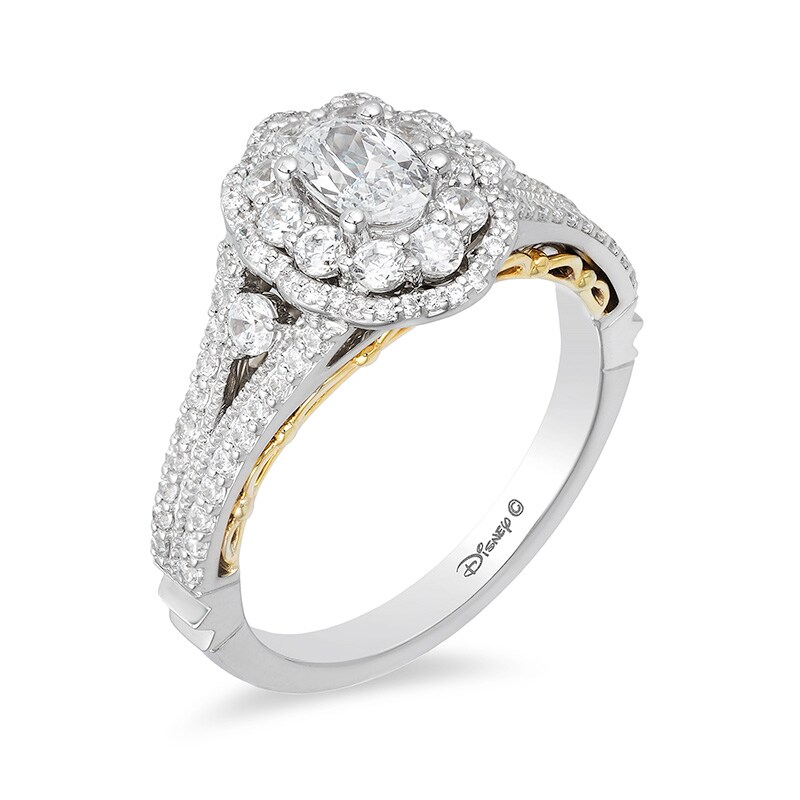 Main Image 2 of Previously Owned - Enchanted Disney Belle 1-1/4 CT. T.W. Oval Diamond Double Frame Engagement Ring in 14K Two-Tone Gold