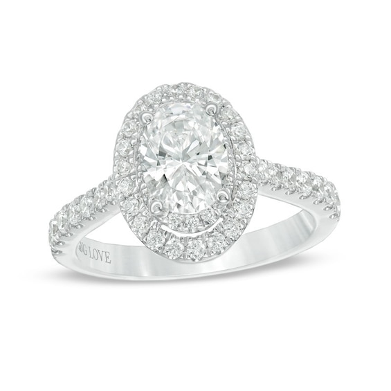 Previously Owned - Vera Wang Love Collection 1-5/8 CT. T.w. Oval Diamond Frame Engagement Ring in 14K White Gold