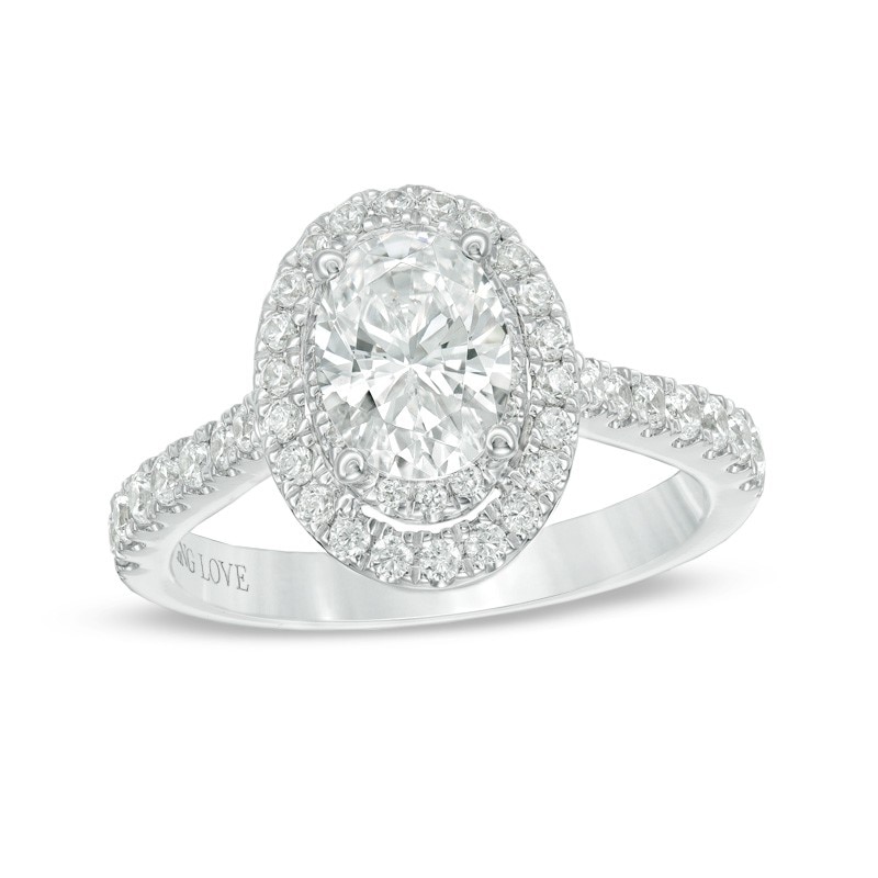 Main Image 1 of Previously Owned - Vera Wang Love Collection 1-5/8 CT. T.W. Oval Diamond Frame Engagement Ring in 14K White Gold