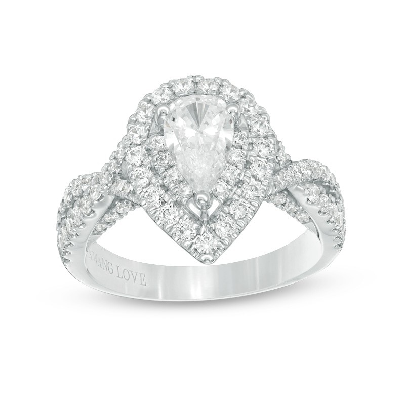 Main Image 1 of Previously Owned - Vera Wang Love Collection 1-5/8 CT. T.W. Pear-Shaped Diamond Twist Engagement Ring in 14K White Gold