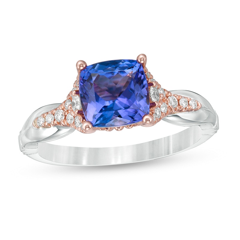 Main Image 1 of Previously Owned - Special Edition Enchanted Disney Ariel Tanzanite and 1/5 CT. T.W. Diamond Ring in 14K Two-Tone Gold