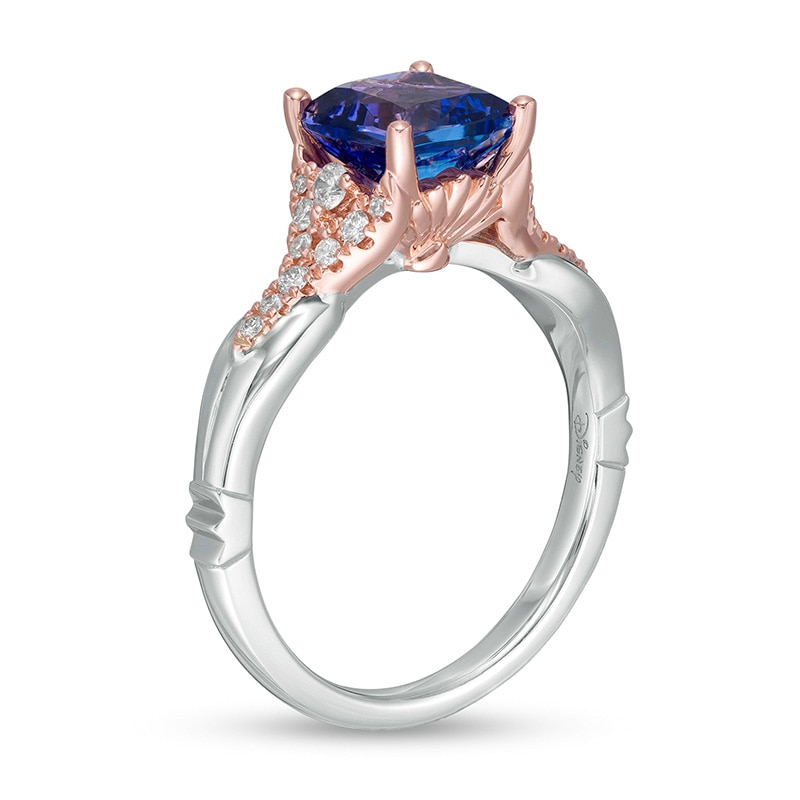 Main Image 3 of Previously Owned - Special Edition Enchanted Disney Ariel Tanzanite and 1/5 CT. T.W. Diamond Ring in 14K Two-Tone Gold