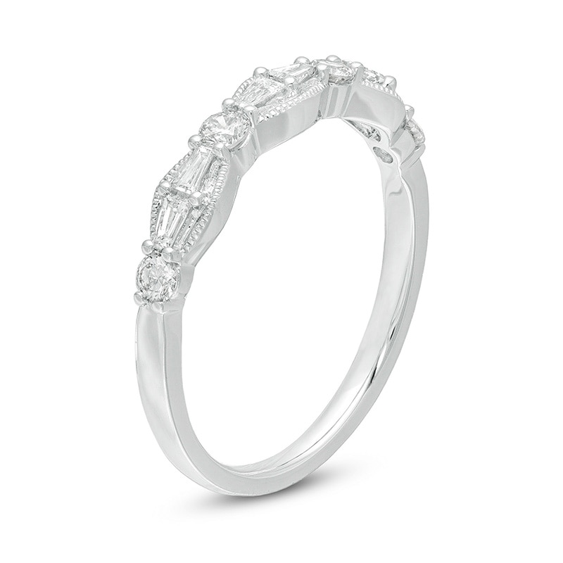 Main Image 3 of Previously Owned - 3/8 CT. T.W. Baguette and Round Diamond Vintage-Style Band in 10K White Gold