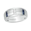 Thumbnail Image 1 of Previously Owned - Vera Wang Men's 1/4 CT. T.W. Square-Cut Diamond and Sapphire Band in 14K White Gold