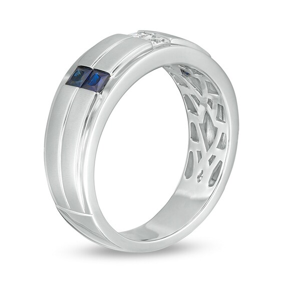 Previously Owned - Vera Wang Men's 1/4 CT. T.w. Square-Cut Diamond and Sapphire Band in 14K White Gold