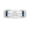 Thumbnail Image 4 of Previously Owned - Vera Wang Men's 1/4 CT. T.W. Square-Cut Diamond and Sapphire Band in 14K White Gold