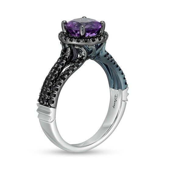 Previously Owned - Enchanted Disney Villains Ursula Amethyst and 1/2 CT. T.w. Black Diamond Ring in 14K White Gold