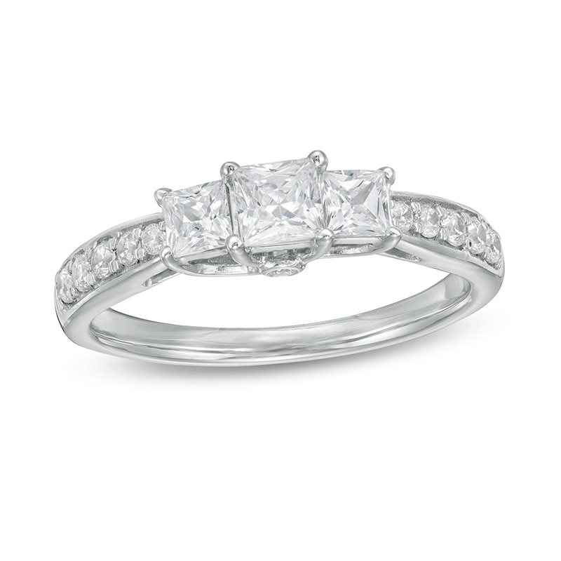 Main Image 1 of Previously Owned - 1 CT. T.W. Princess-Cut Diamond Past Present Future® Engagement Ring in 10K White Gold