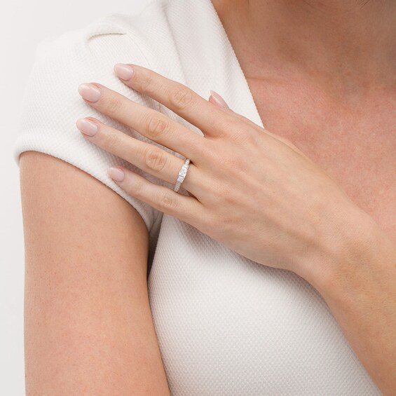 Previously Owned - 1 CT. T.w. Princess-Cut Diamond Past Present Future® Engagement Ring in 10K White Gold