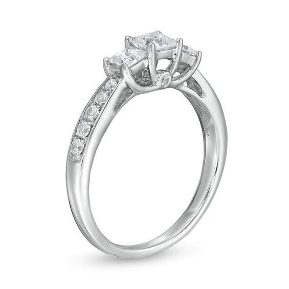 Previously Owned - 1 CT. T.w. Princess-Cut Diamond Past Present Future® Engagement Ring in 10K White Gold