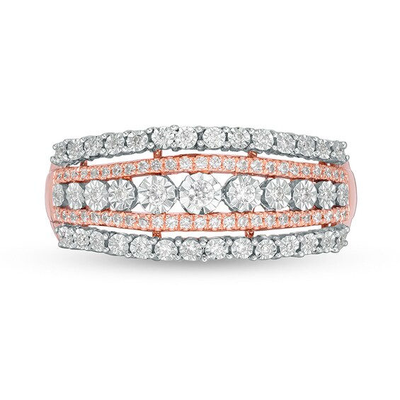 Previously Owned - 1/4 CT. T.w. Diamond Multi-Row Ring in 10K Rose Gold