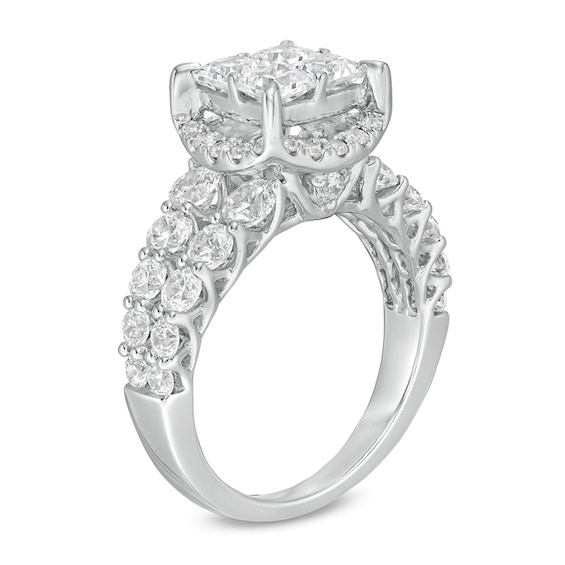 Previously Owned - 3 CT. T.w. Princess-Cut Quad Diamond Frame Split Shank Engagement Ring in 14K White Gold