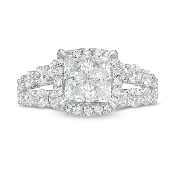 Previously Owned - 3 CT. T.w. Princess-Cut Quad Diamond Frame Split Shank Engagement Ring in 14K White Gold