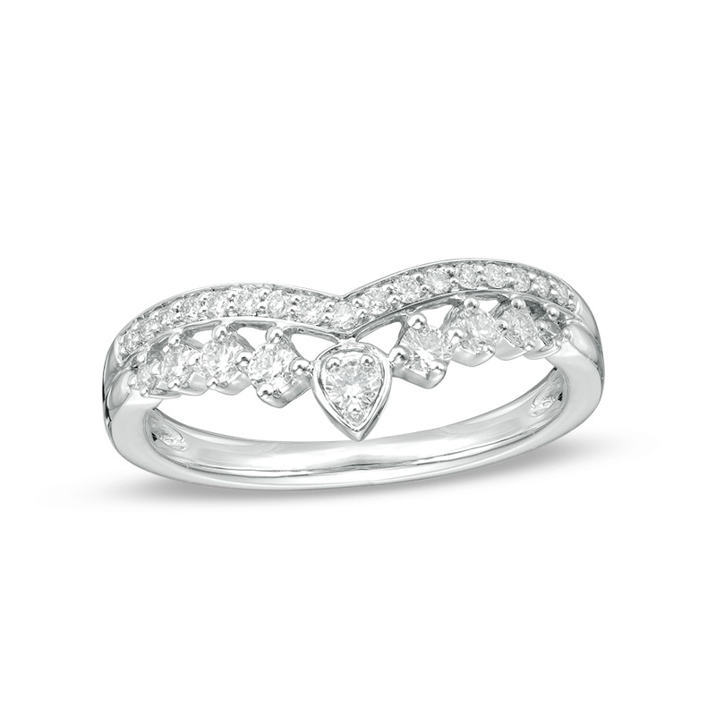 Main Image 1 of Previously Owned - 1/3 CT. T.W. Diamond Crown Contour Wedding Band in 14K White Gold