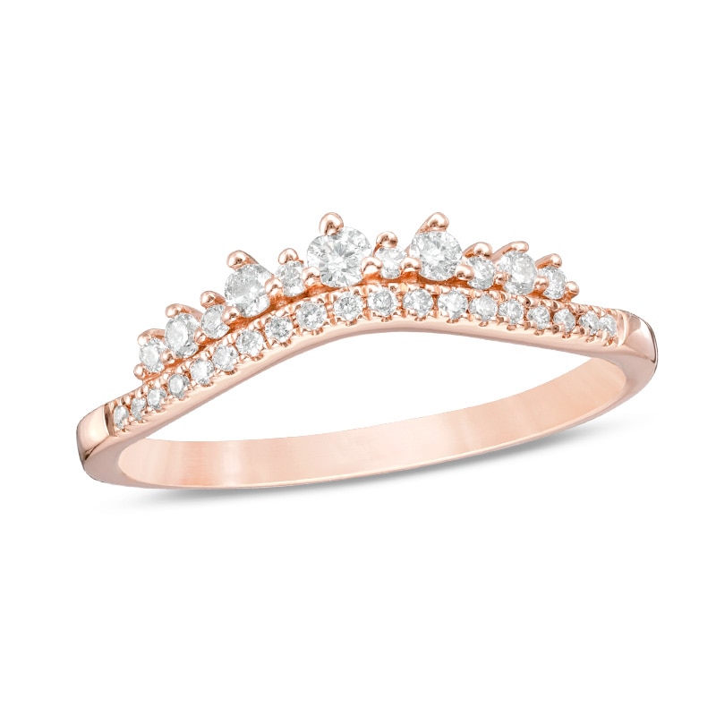 Main Image 1 of Previously Owned - 1/4 CT. T.W. Diamond Crown Contour Wedding Band in 14K Rose Gold