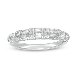 Previously Owned - Marilyn Monroe™ Collection 3/8 CT. T.W. Baguette and Round Diamond Multi-Row Band in 14K White Gold