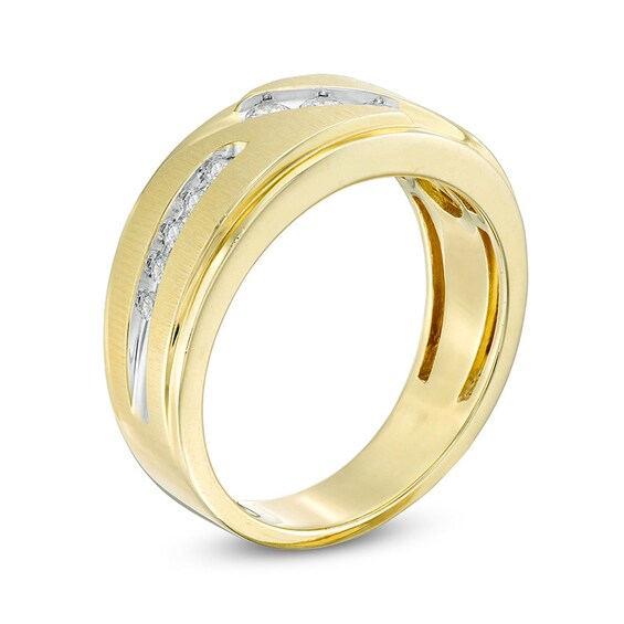 Previously Owned - 3/8 CT. T.w. Diamond Three Stone Slant Wedding Band in 10K Gold