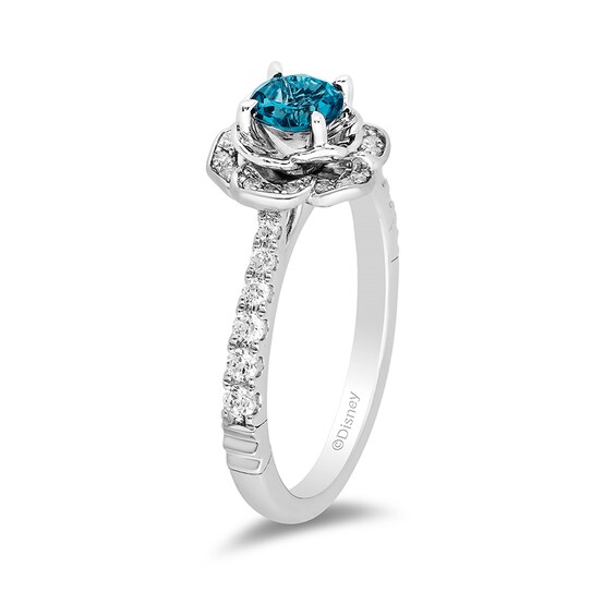 Previously Owned - Enchanted Disney Cinderella London Blue Topaz and 1/3 CT. T.w. Diamond Frame Ring in 14K White Gold