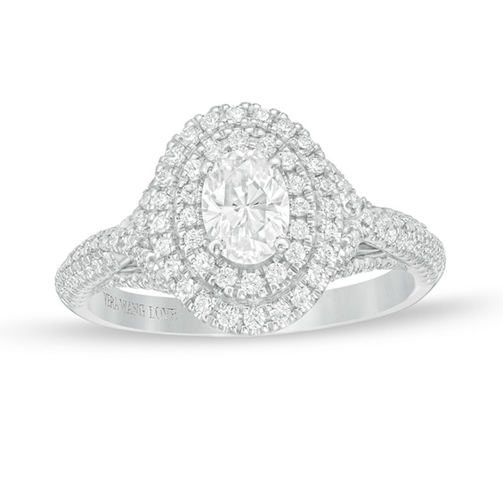 Previously Owned - Vera Wang Love Collection 1 CT. T.w. Oval Diamond Double Frame Engagement Ring in 14K White Gold